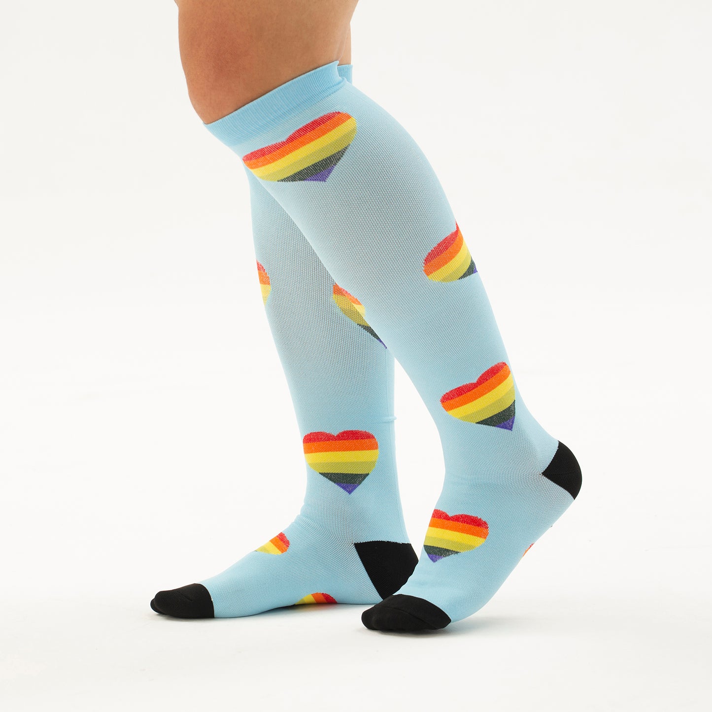 Rainbow Heart Knee-High Compression Socks