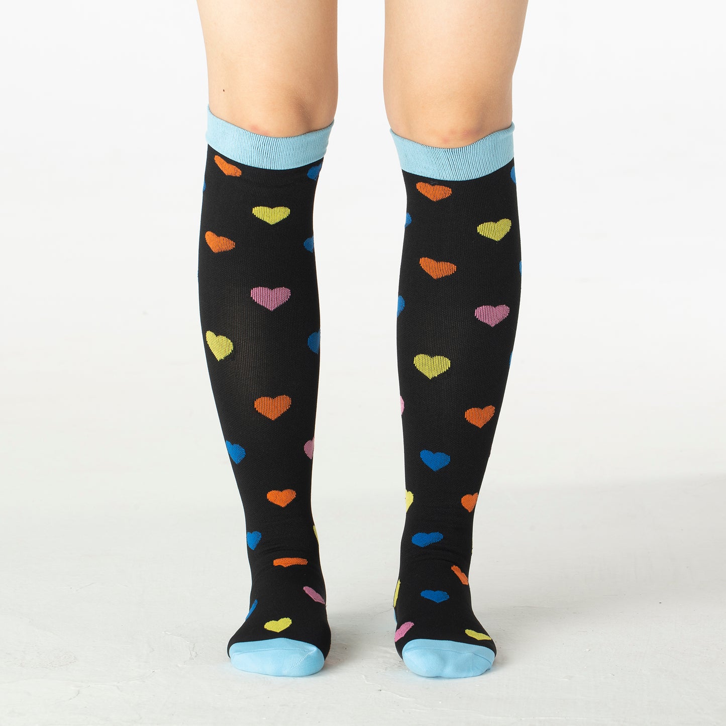 Rainbow Heart Knee-High Compression Socks