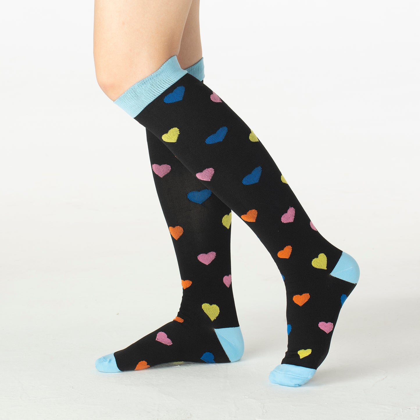 Rainbow Heart Knee-High Compression Socks