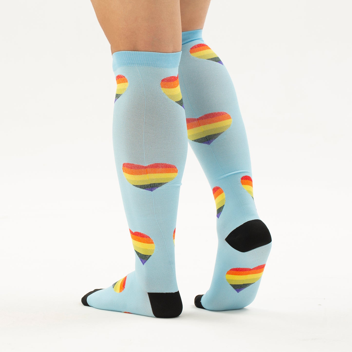 Rainbow Heart Knee-High Compression Socks