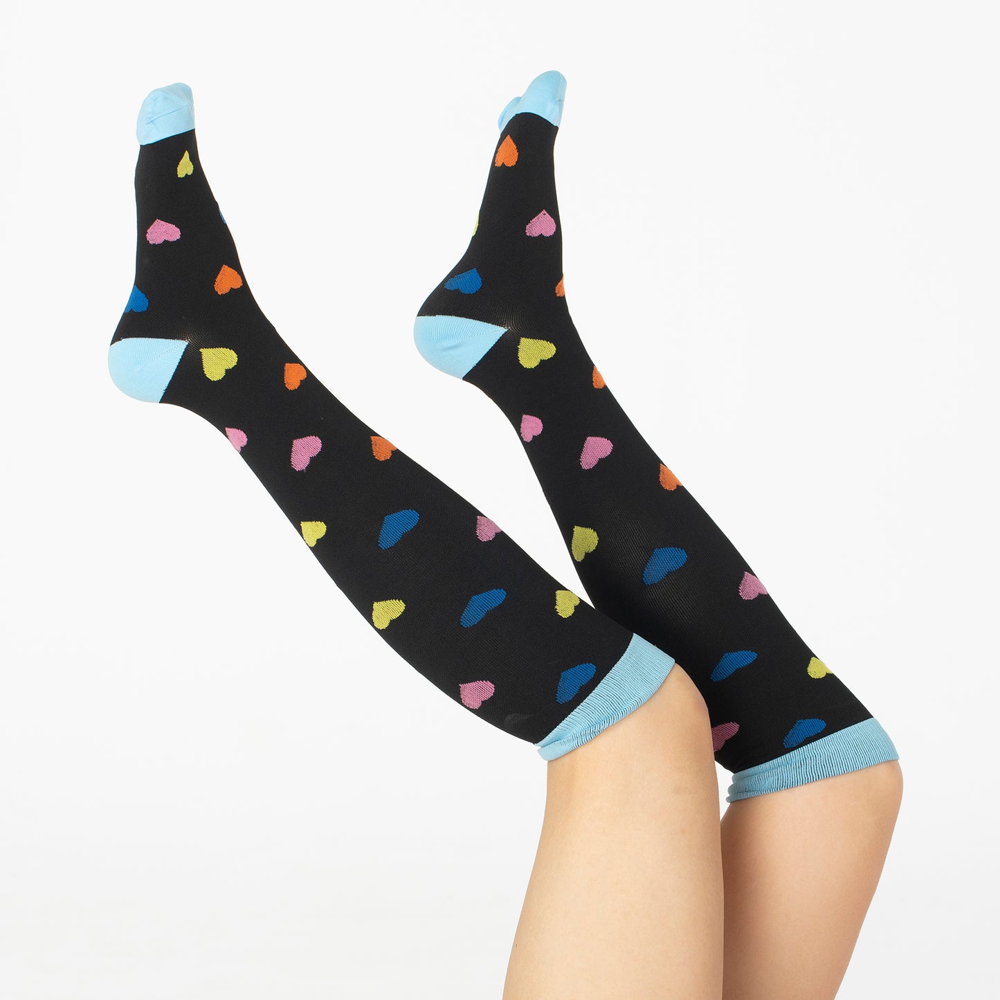 Rainbow Heart Knee-High Compression Socks