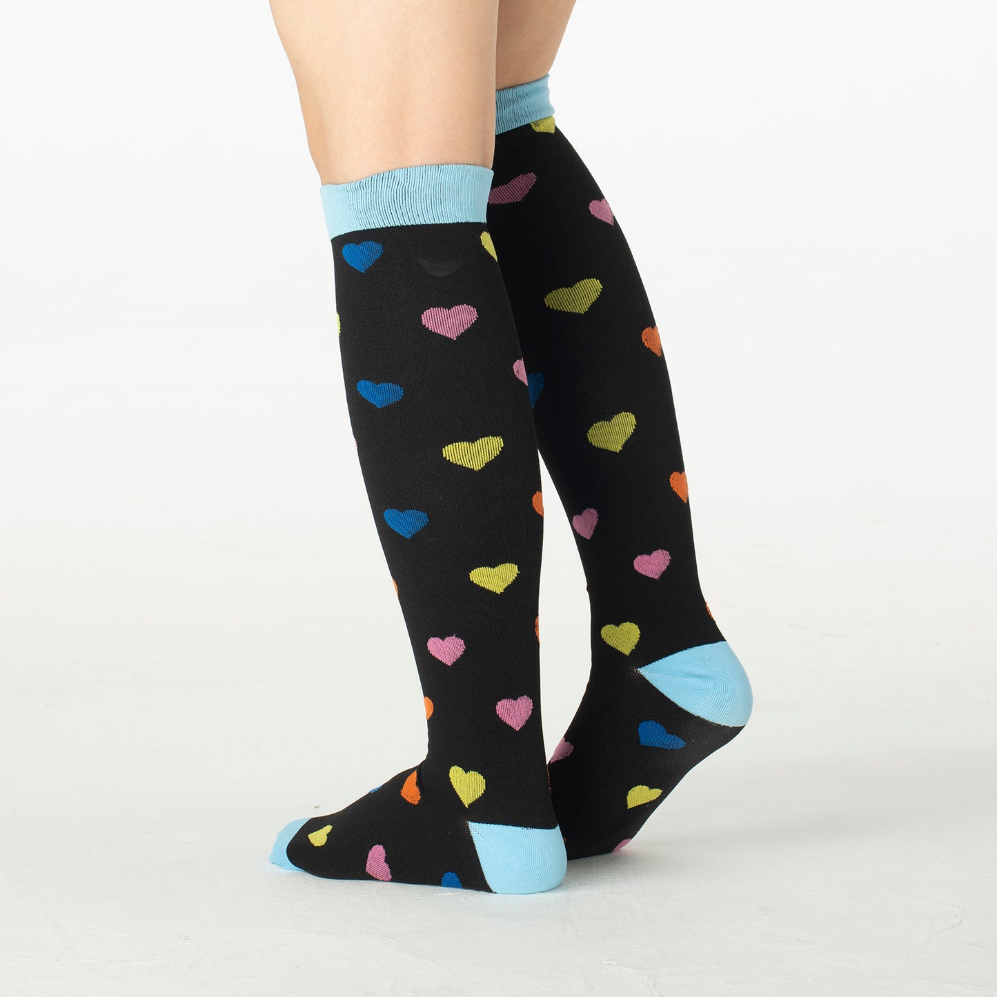 Rainbow Heart Knee-High Compression Socks